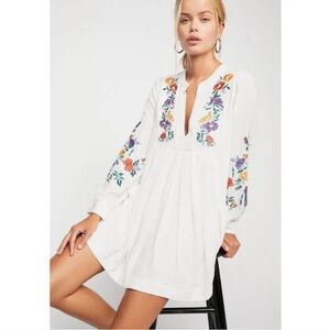 Free People Mia Gauze Embroidered Mini Dress White Floral Size XS